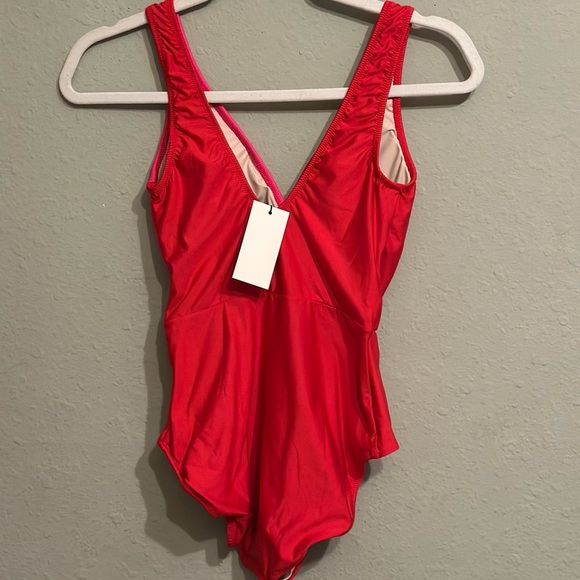 NWT Hermoza Vera Colorblock One Piece Swimsuit in Pink / Poppyred - Picture 6 of 12
